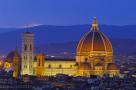 Florence, Tuscany. The cathedral of Santa Maria del Fiore, ordinarily called the Duomo of Florence, overlooking the piazza. Famous are the bell tower, begun by Giotto, and the dome, the largest masonry ever built, designed by Brunelleschi.